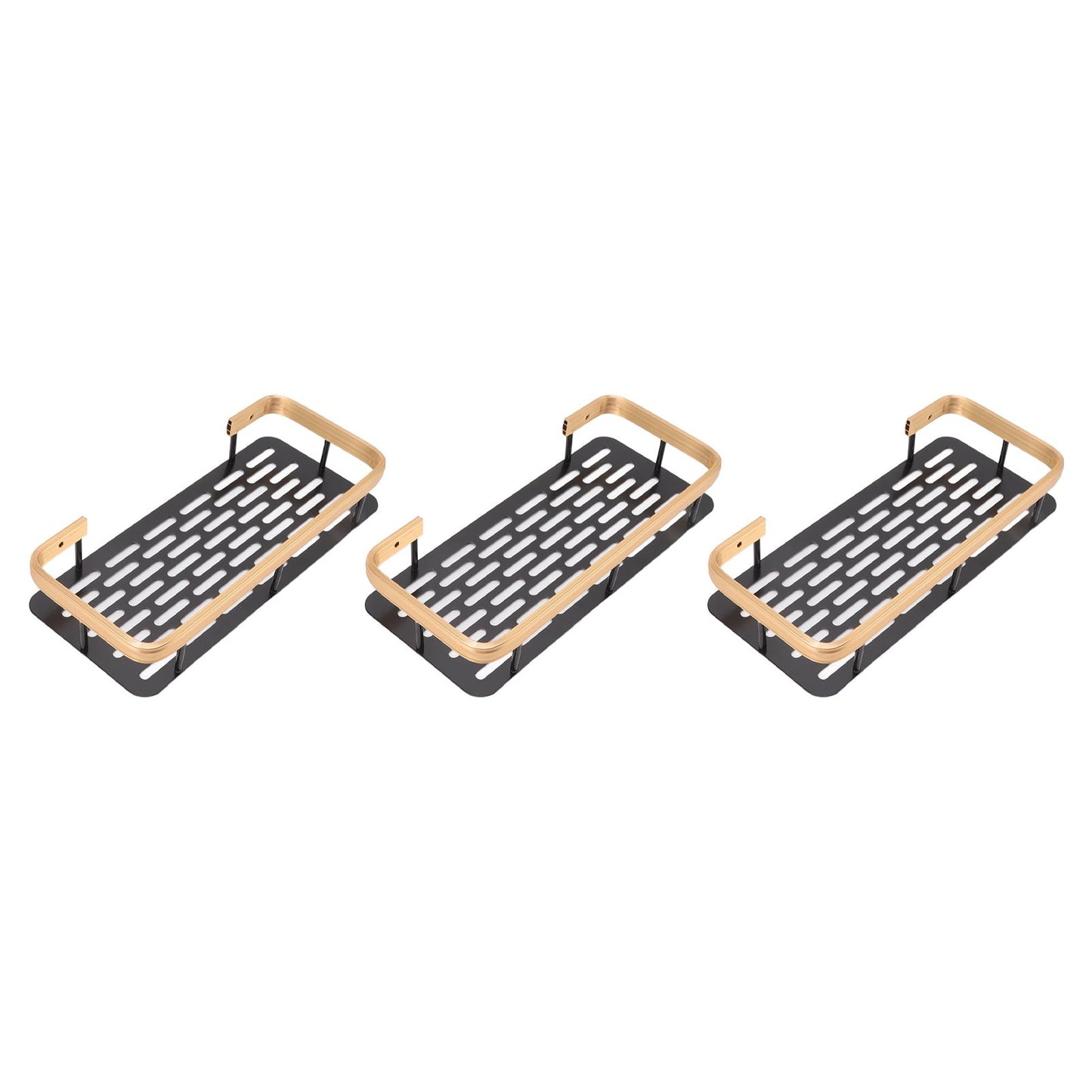 Shower Storage Rack 3 Layers Punch Free Rectangle Aluminum Shower Shelf Basket for Home Bathroom Black Gold