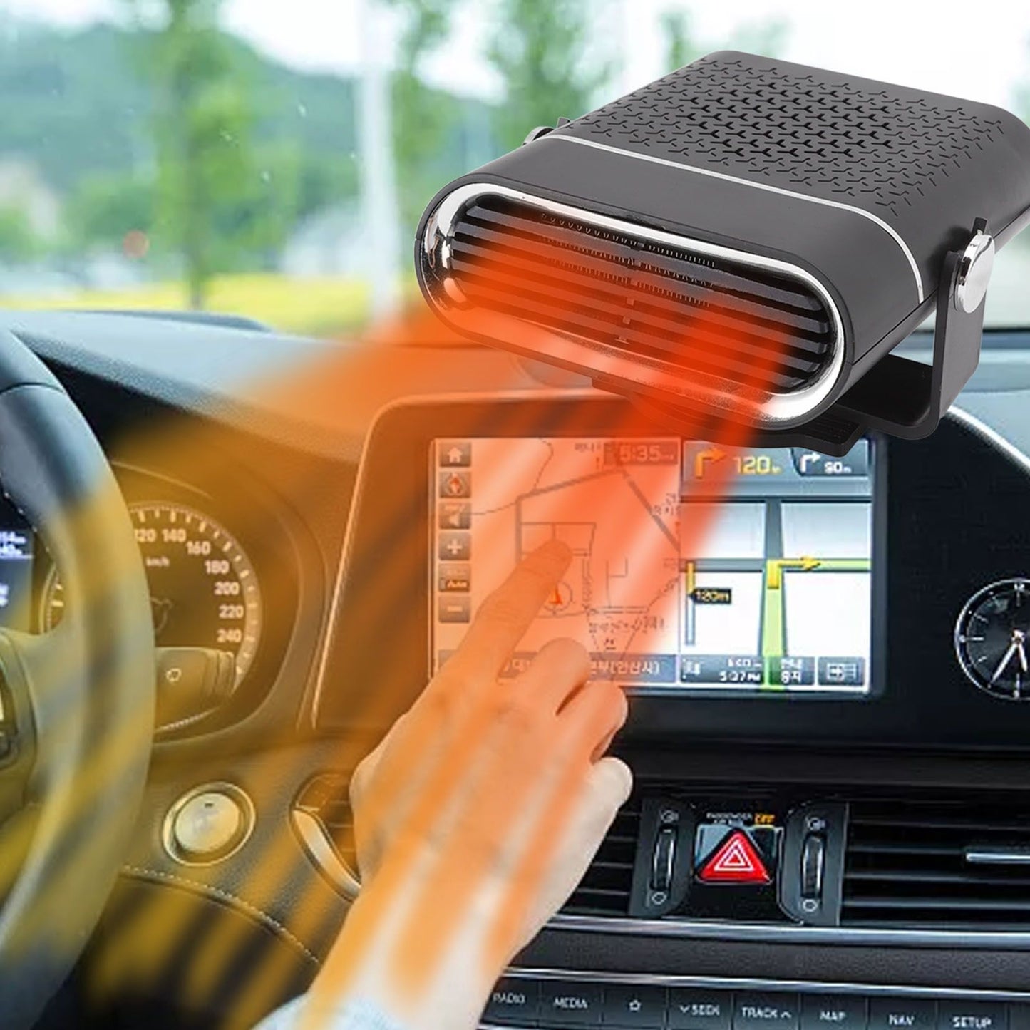 Car Heater 360 Degree Rotating Quick Heating Portable Cigarette Lighter Defogger Defroster for Truck 24V Black