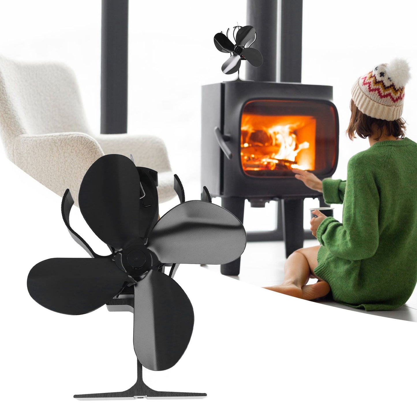 4 Blade Fireplace Fan Aluminium Alloy Heat Powered High Temperature Resistant Stove Fan for Home