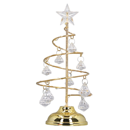 LED Christmas Tree Lamp Small Crystal Decorative Iron Tree Night Light Ornament for Gift Golden Warm Light