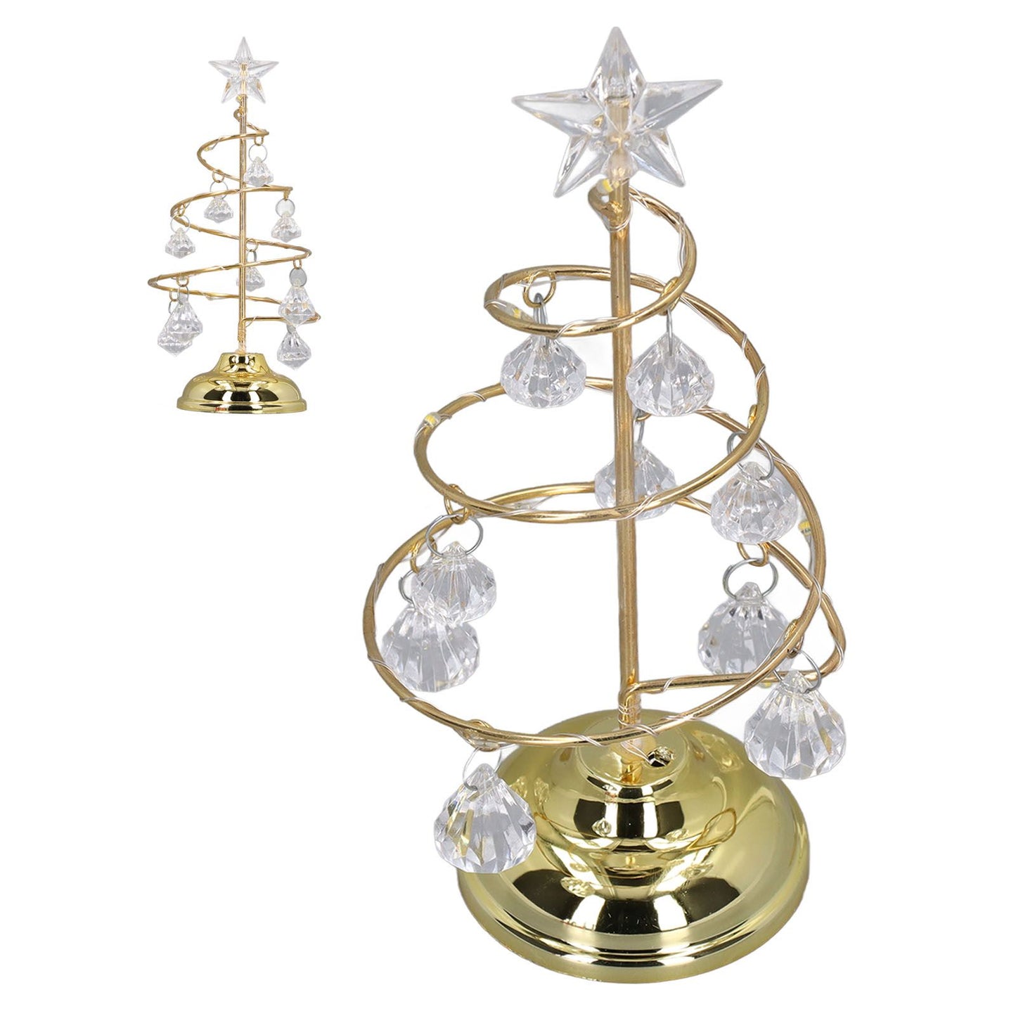 LED Christmas Tree Lamp Small Crystal Decorative Iron Tree Night Light Ornament for Gift Golden Warm Light