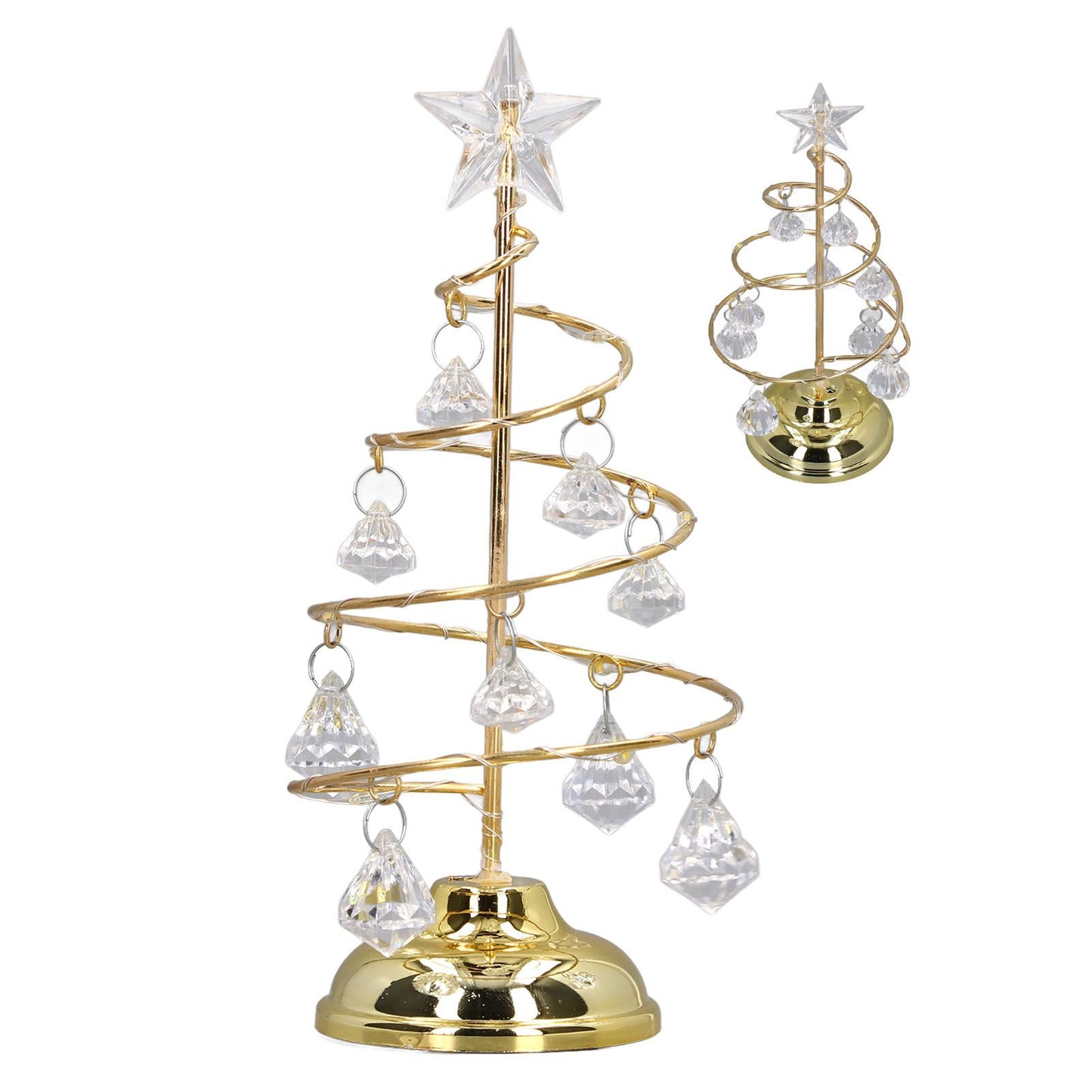 LED Christmas Tree Lamp Small Crystal Decorative Iron Tree Night Light Ornament for Gift Golden Warm Light