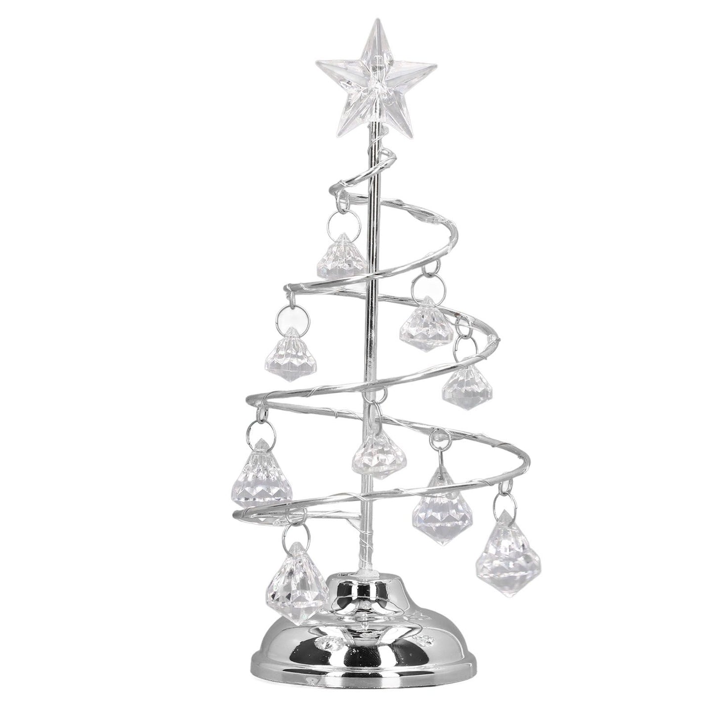 LED Christmas Tree Lamp Small Crystal Decorative Iron Tree Night Light Ornament for Gift Silver White Light