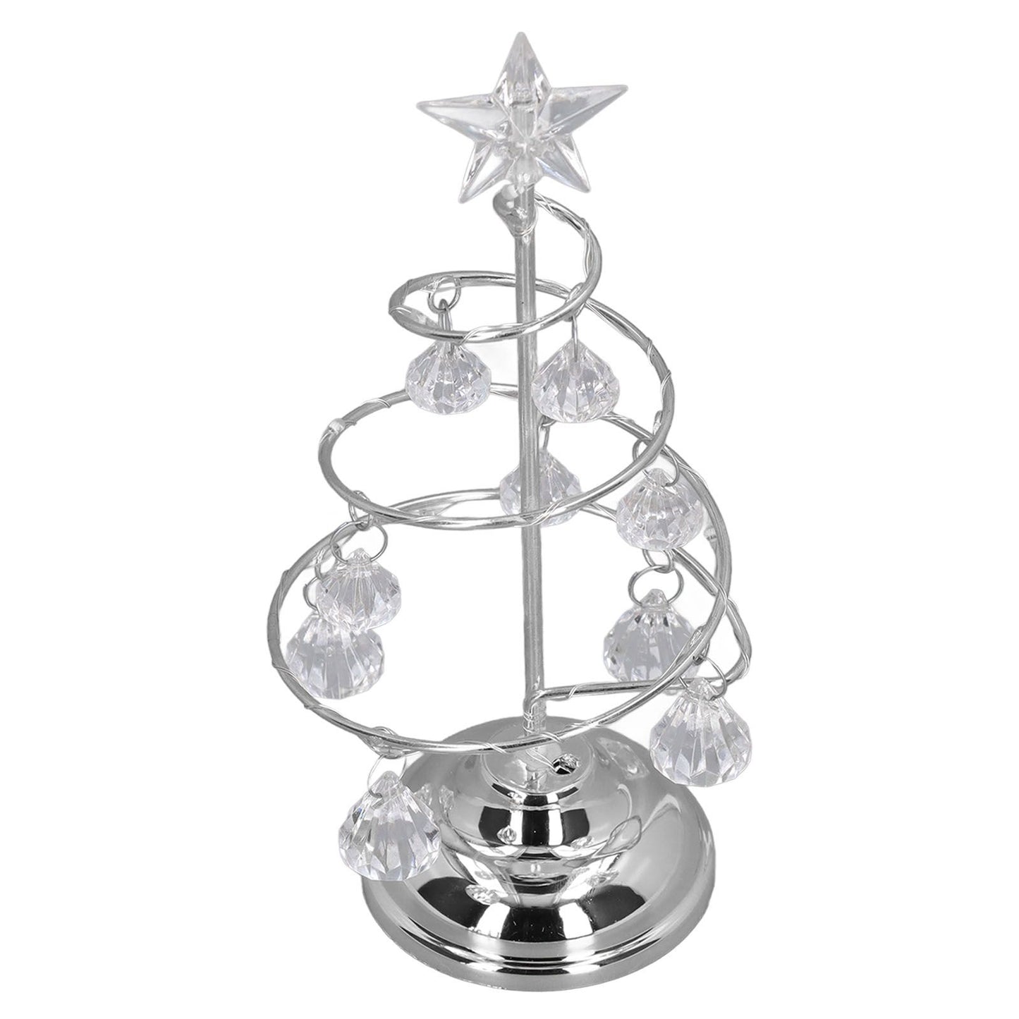 LED Christmas Tree Lamp Small Crystal Decorative Iron Tree Night Light Ornament for Gift Silver White Light