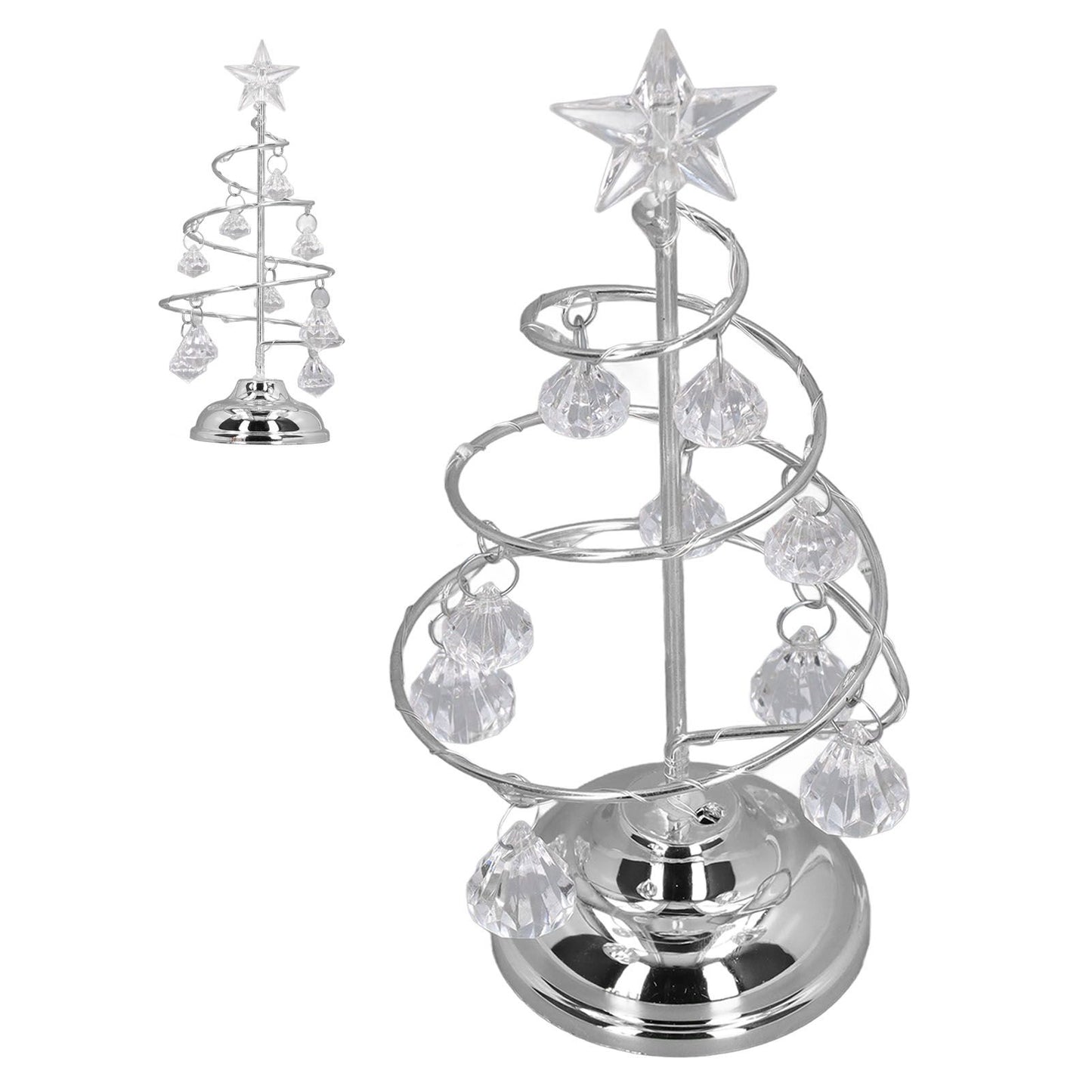 LED Christmas Tree Lamp Small Crystal Decorative Iron Tree Night Light Ornament for Gift Silver White Light