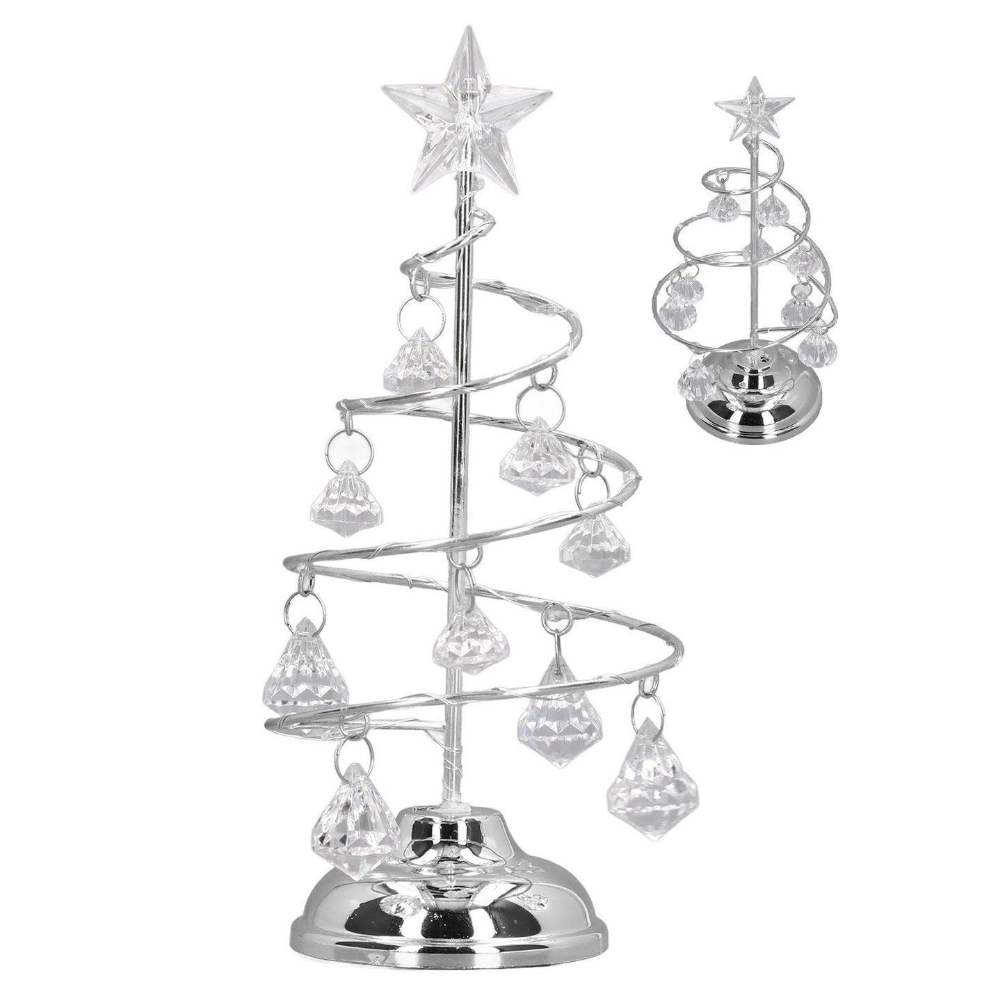 LED Christmas Tree Lamp Small Crystal Decorative Iron Tree Night Light Ornament for Gift Silver White Light
