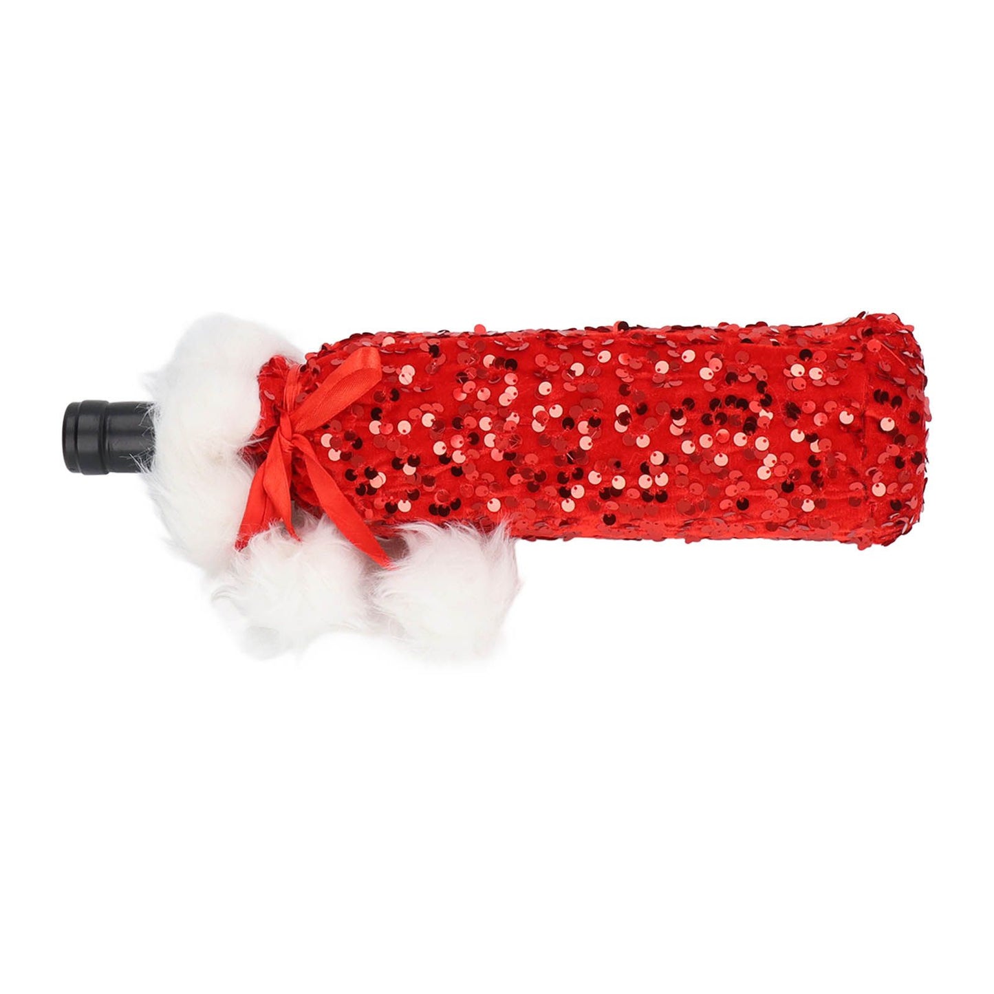 Christmas Wine Bottle Cover Beautiful Shiny Sequin Cloth Decorative Bottle Sleeve Cover for Christmas Parties Red