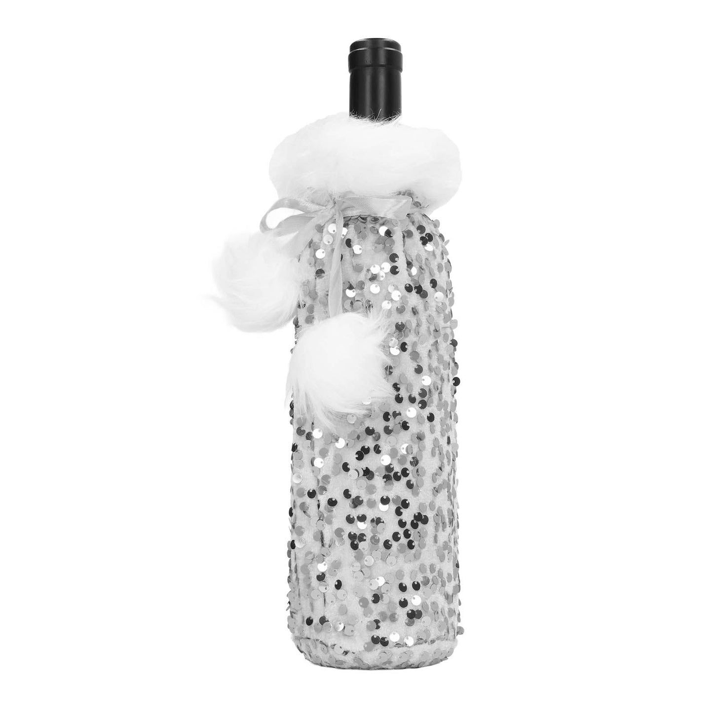 Christmas Wine Bottle Cover Beautiful Shiny Sequin Cloth Decorative Bottle Sleeve Cover for Christmas Parties Silver