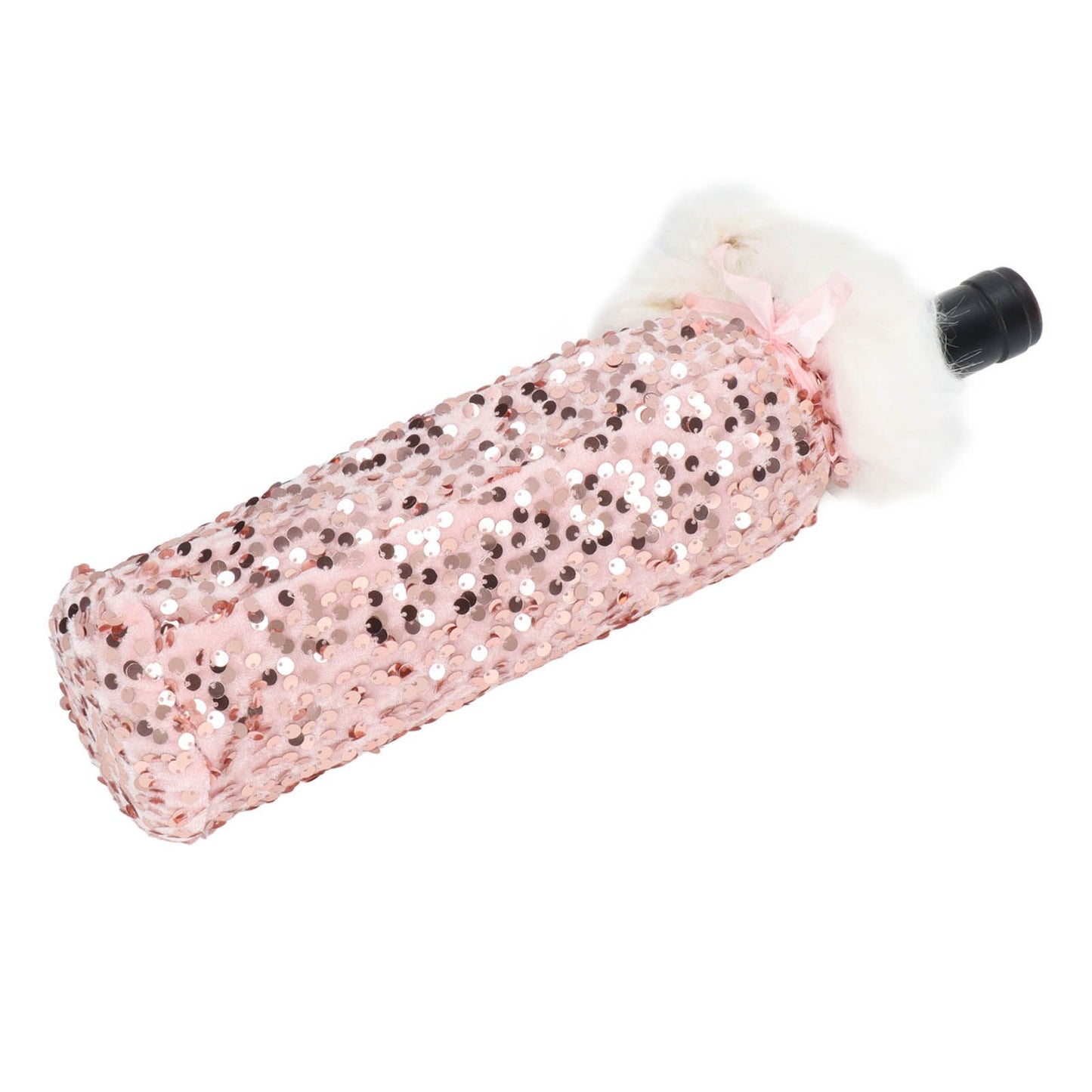 Christmas Wine Bottle Cover Beautiful Shiny Sequin Cloth Decorative Bottle Sleeve Cover for Christmas Parties Rose Gold