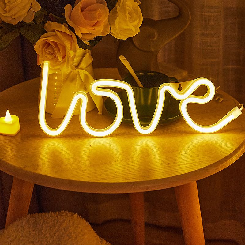 LED Love Neon Sign PS Board and Acrylic Love Sign Lamp with Hanging Holes for Confession Marriage Proposal Warm Colour Battery Powered