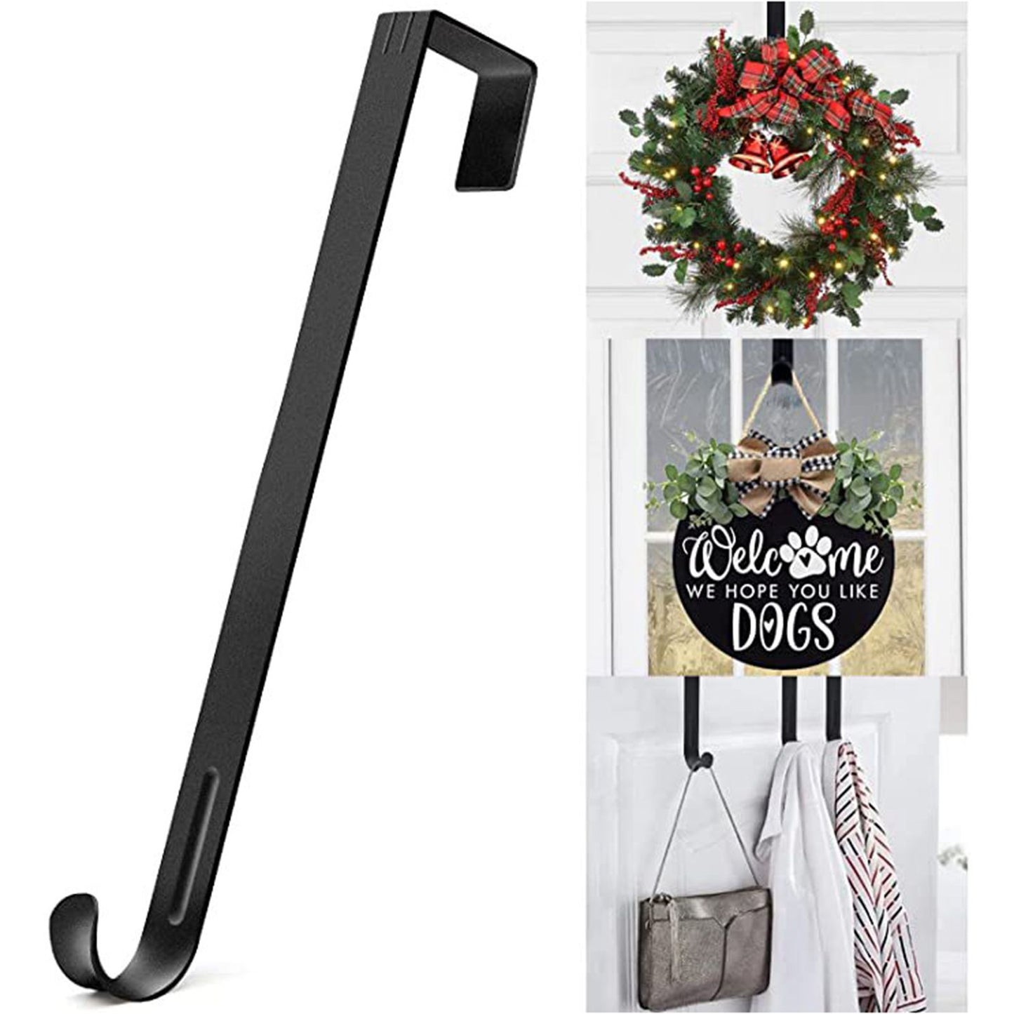 Adjustable Wreath Door Hanger Damage Free Wreaths Hanging Over The Door Hooks Iron Door Hanger for Christmas Wreath Black