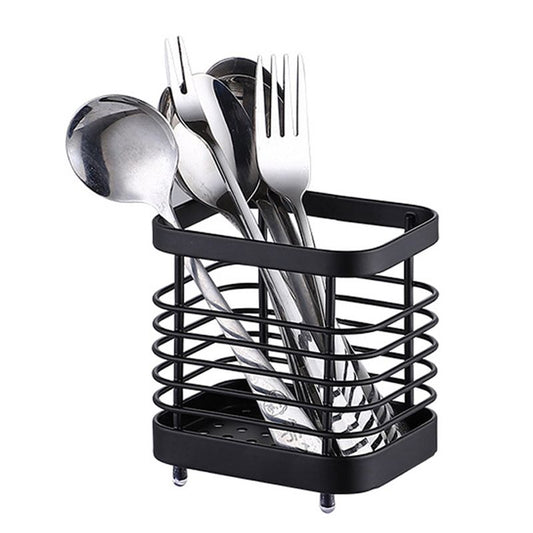 Utensil Holder Drying Rack Stainless Steel Draining Basket Wall Mount No Drilling for Kitchen Chopsticks Small Black