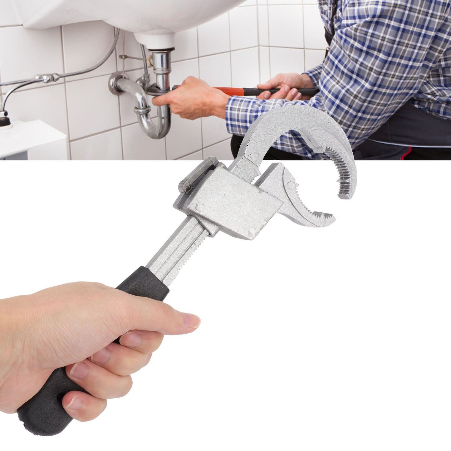 Universal Adjustable Wrench Multifunctional Aluminum Alloy Bathroom Wrench Repair Tool for Sink