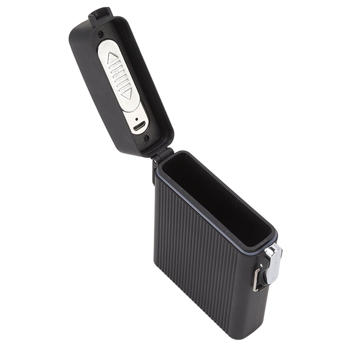 Full Pack 16 Cigarettes Case USB Rechargeable Windproof Flameless Cigarettes Lighter Case Waterproof Cigarette Box with Lanyard Black