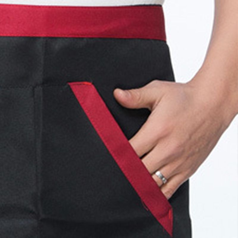 2pcs Chef Waist Apron Soft Moisture Absorbent Breathable Polyester Men's Half Apron with Pockets for Hotel Restaurant Bar Black