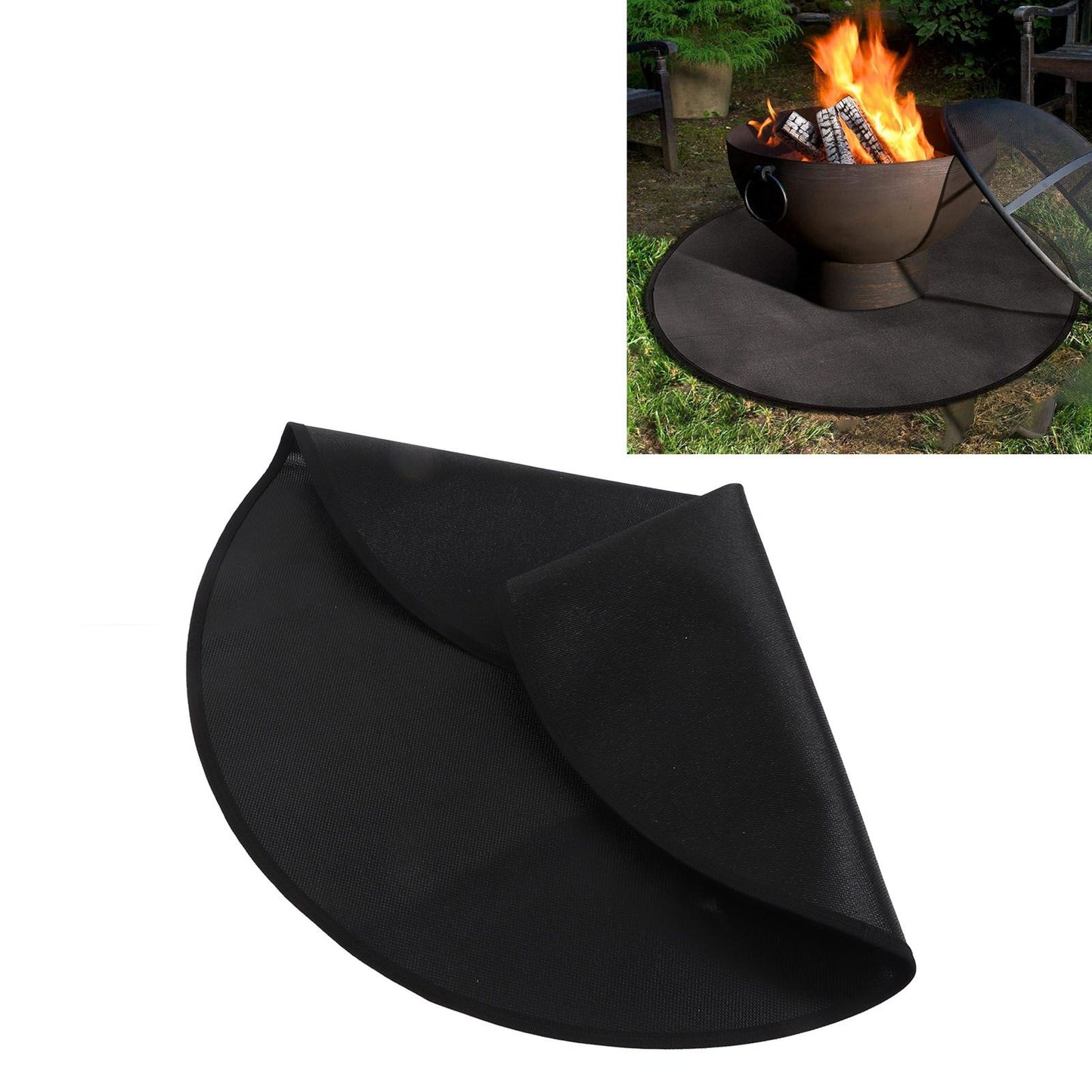 Grill Mat Fireproof High Temperature Resistance Washable Reusable Round BBQ Mat Black 32in / 82cm Dia