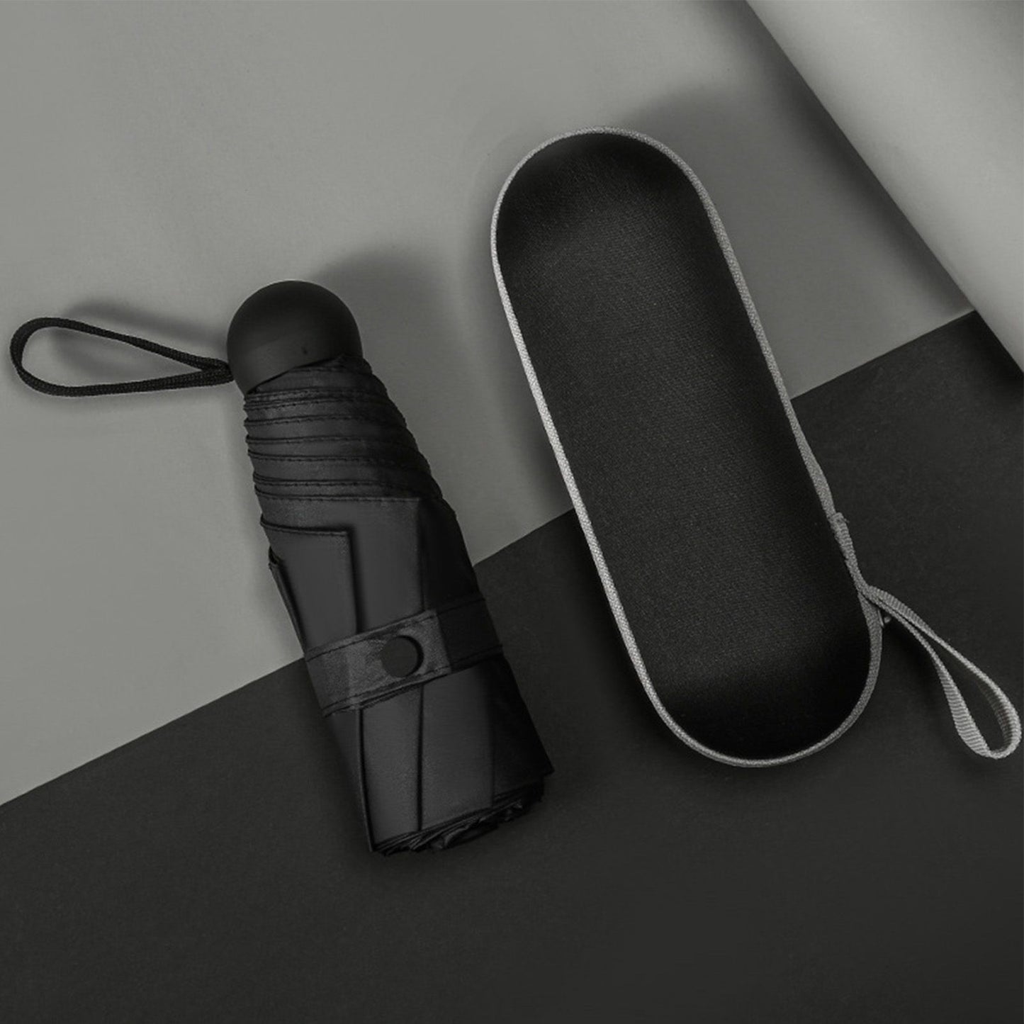 Capsule Umbrella Mini Pocket UV Resistant 2 Use 5 Section 8 Edged Outdoor Accessories Black