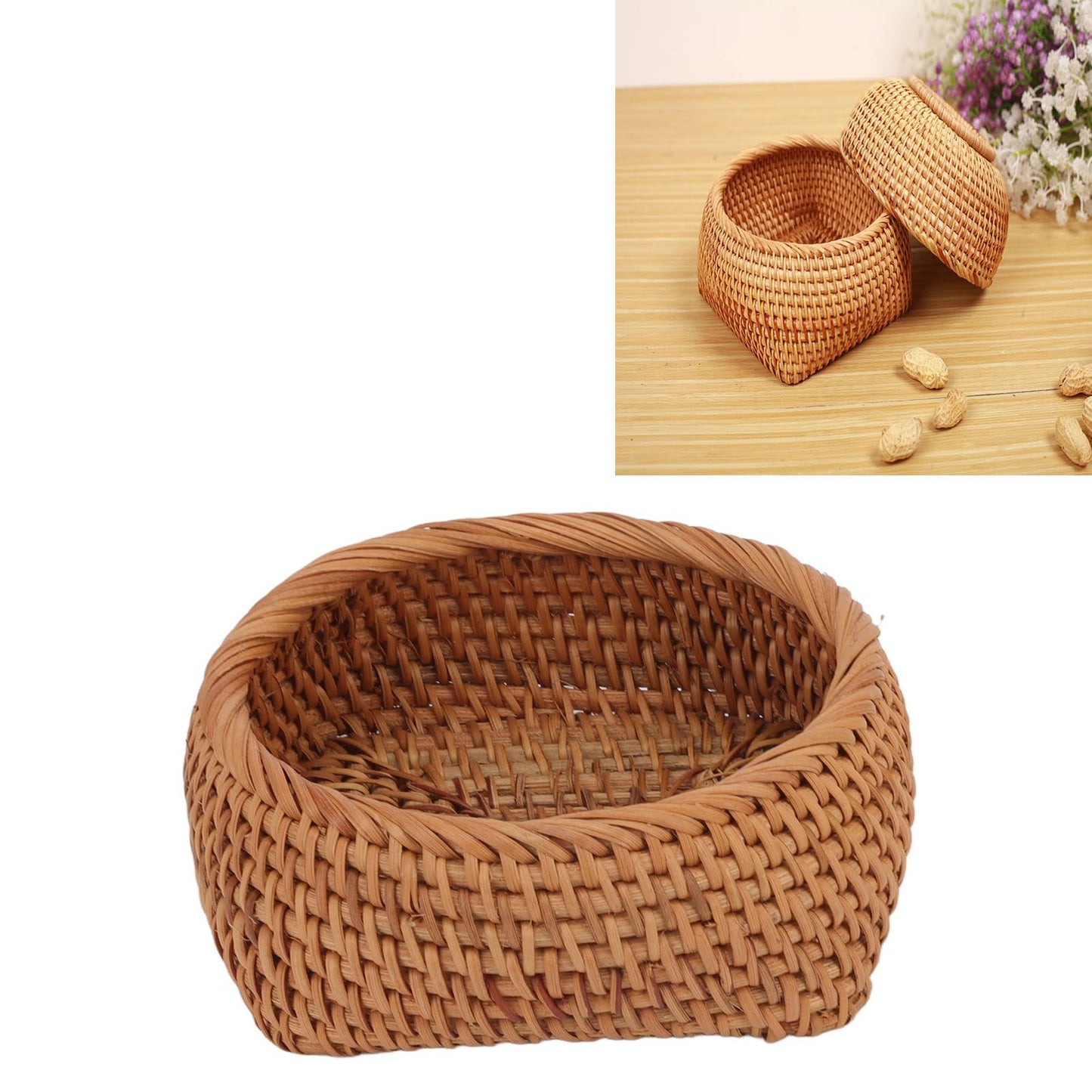 Rattan Storage Basket Hand Woven Simple Exquisite Rattan Organizer Storage Basket for Tea Sets Tableware S