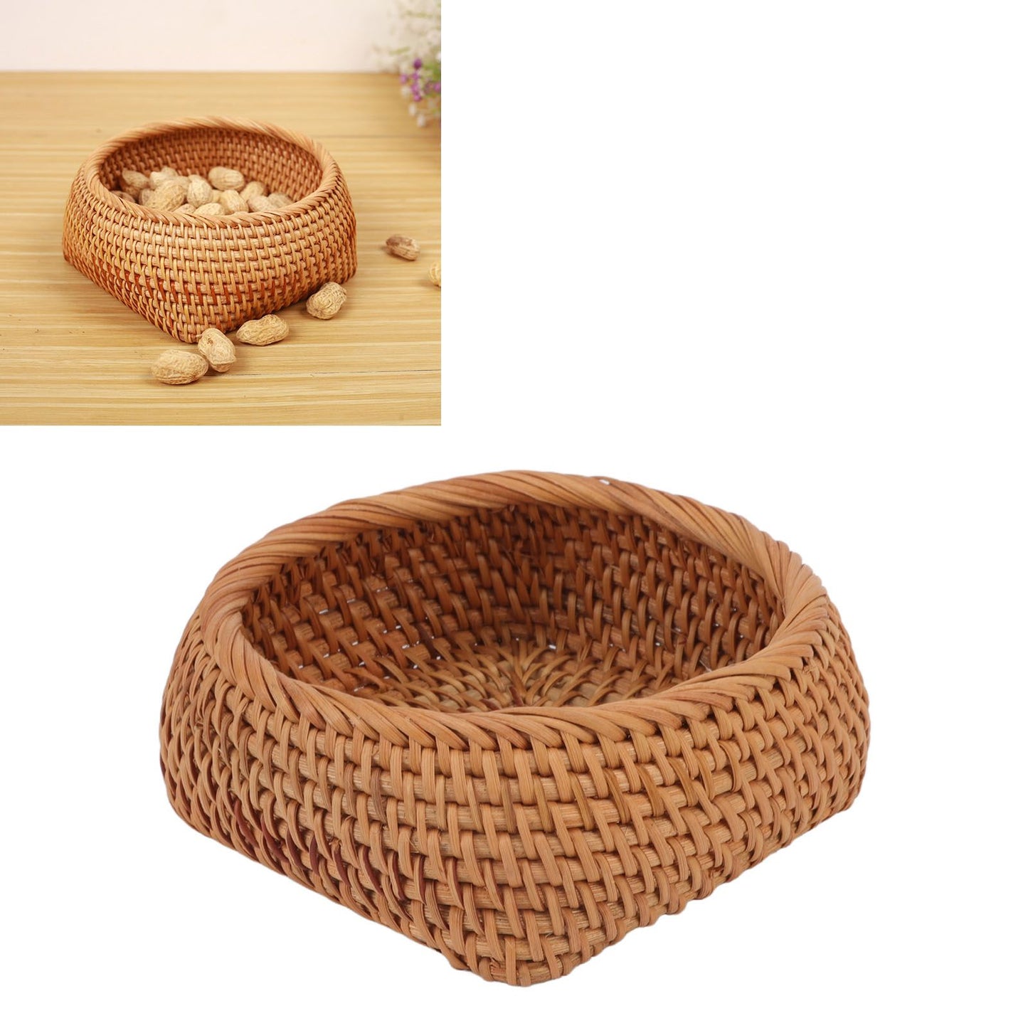Rattan Storage Basket Hand Woven Simple Exquisite Rattan Organizer Storage Basket for Tea Sets Tableware L
