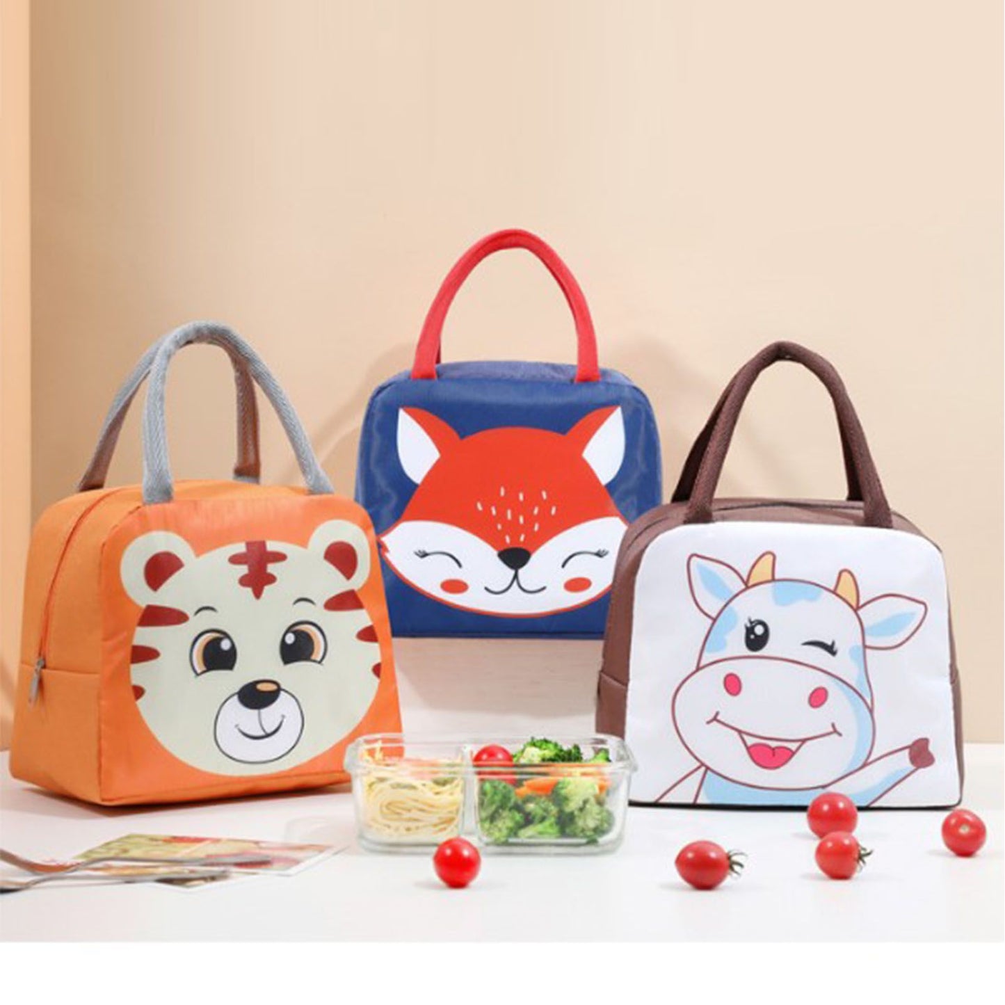Lunch Bag Cute Cartoon Animal Pattern Waterproof Large Capacity Portable Thermal Insulation Lunch Box Bag for Women Men Fox