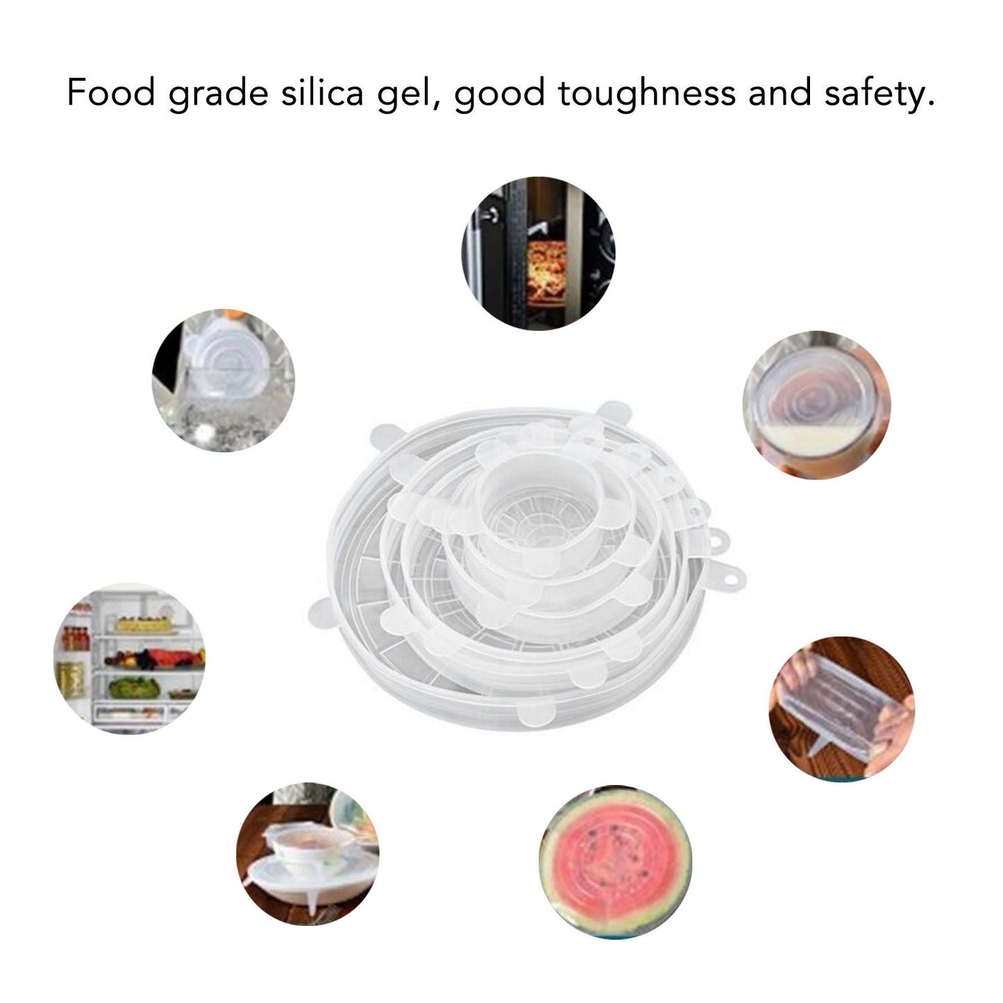 6 Pcs Silicone Stretch Lids High Temperature Resistance Round Reusable Silicone Lids for Refrigerator Microwave Oven Silicone Cover 6 Pcs