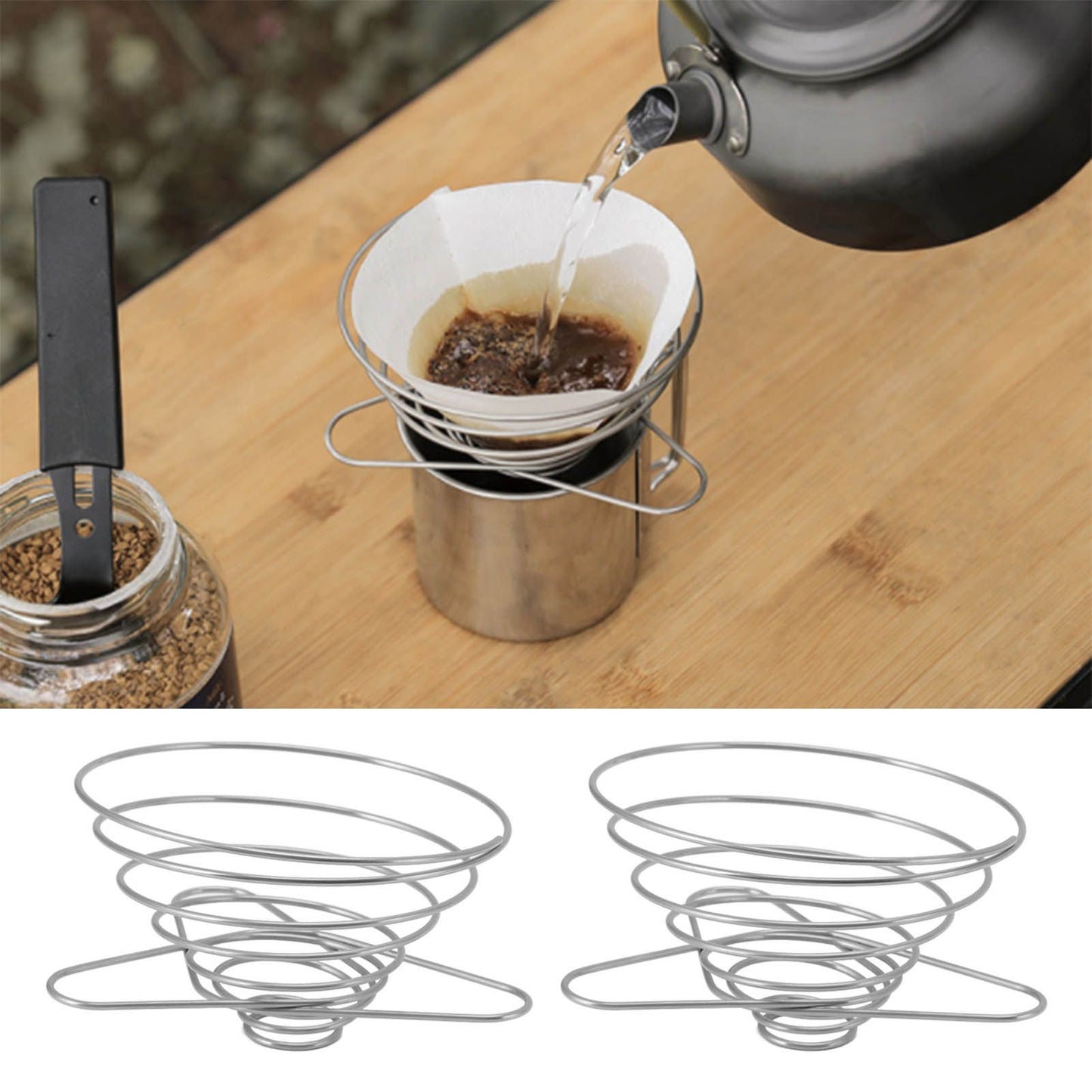 Foldable Coffee Filter Cup Stainless Steel Coffee Filter Holder Outdoor Camping Coffee Dripper Holder M 115x110x75mm/4.5x4.3x3.0in