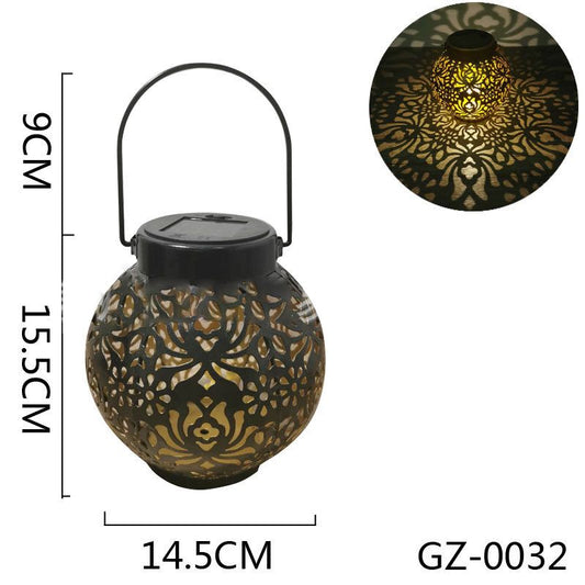 Iron Hollow Solar Lantern Portable Outdoor Solar Hanging Lantern for Garden Yard Patio Decor GZ 0032 Black Solar Landscape Light
