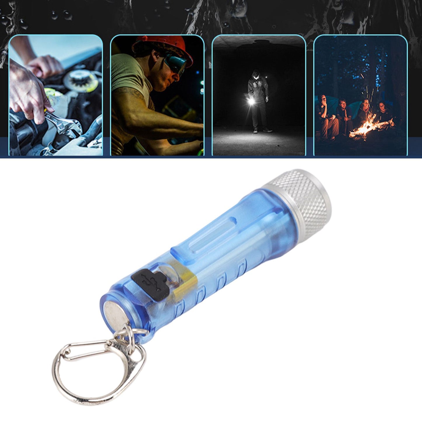 Keychain Flashlight Long Range Super Bright LED Flashlight USB Rechargeable Mini Flashlight for Outdoor M300 Non Fluorescent Blue