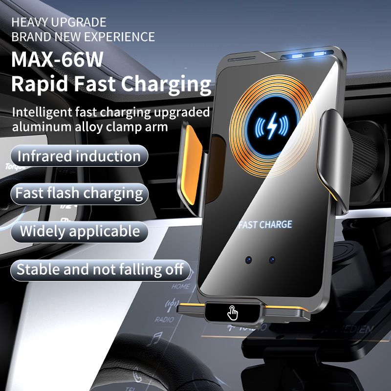 F2 Auto Clamping Wireless Car Charger Mount, 66W High Power，black