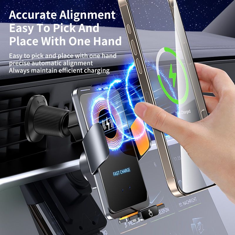 F2 Auto Clamping Wireless Car Charger Mount, 66W High Power，black