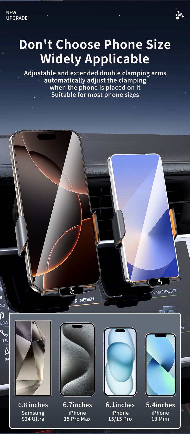F2 Auto Clamping Wireless Car Charger Mount, 66W High Power，black