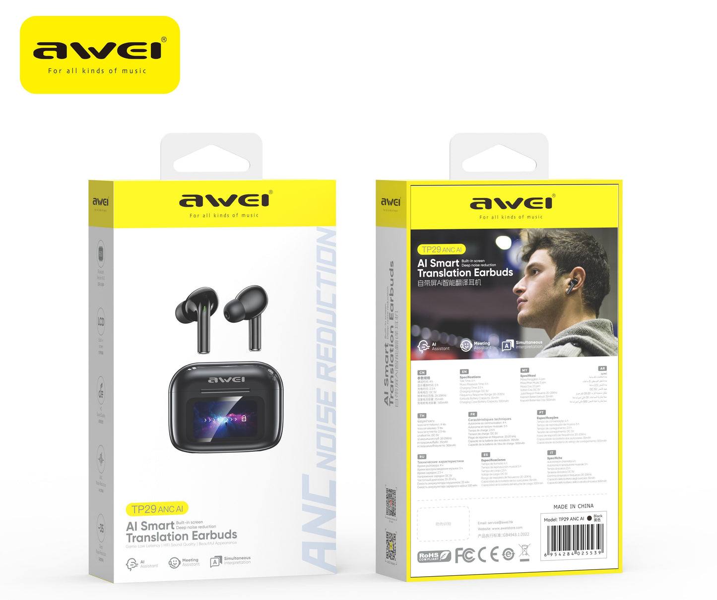 TP29 True Wireless Bluetooth Earbuds, Touch Control In Ear Headphones,black