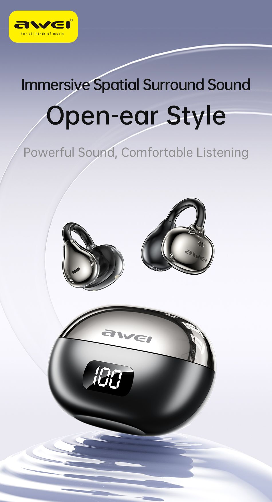 AWEI TZ50 Open Ear Wireless Earbuds with LED Power Display,Beige