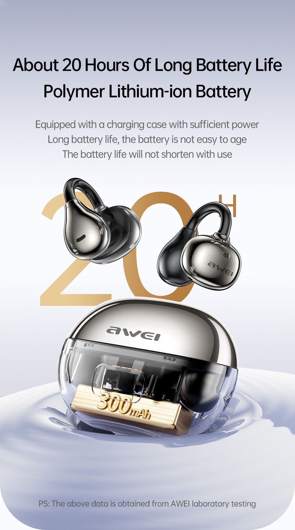 AWEI TZ50 Open Ear Wireless Earbuds with LED Power Display,black