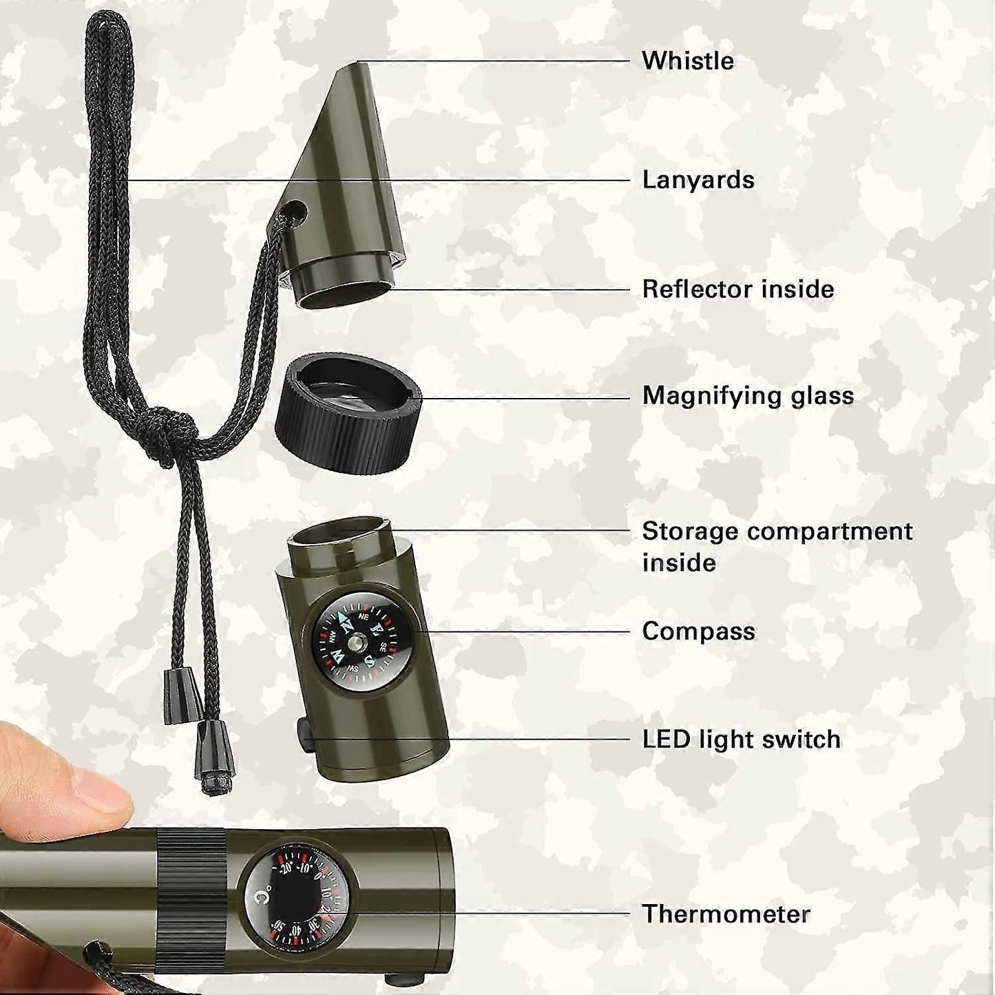 Camping Survival Kit with Lanyard Emergency Compass Safety Whistle Emergency Whistle Kid Survival Kit Outdoor Multi Function Tool for Camping Hiking