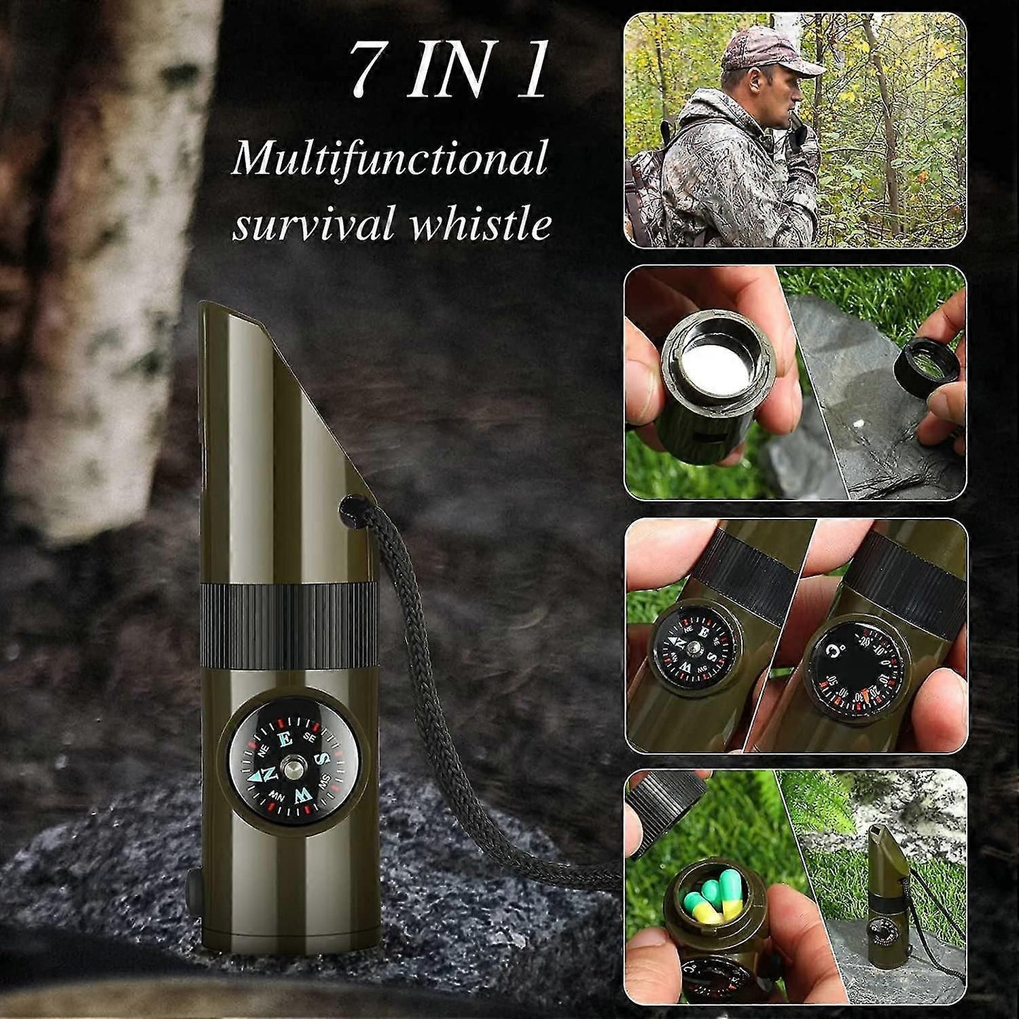 Camping Survival Kit with Lanyard Emergency Compass Safety Whistle Emergency Whistle Kid Survival Kit Outdoor Multi Function Tool for Camping Hiking