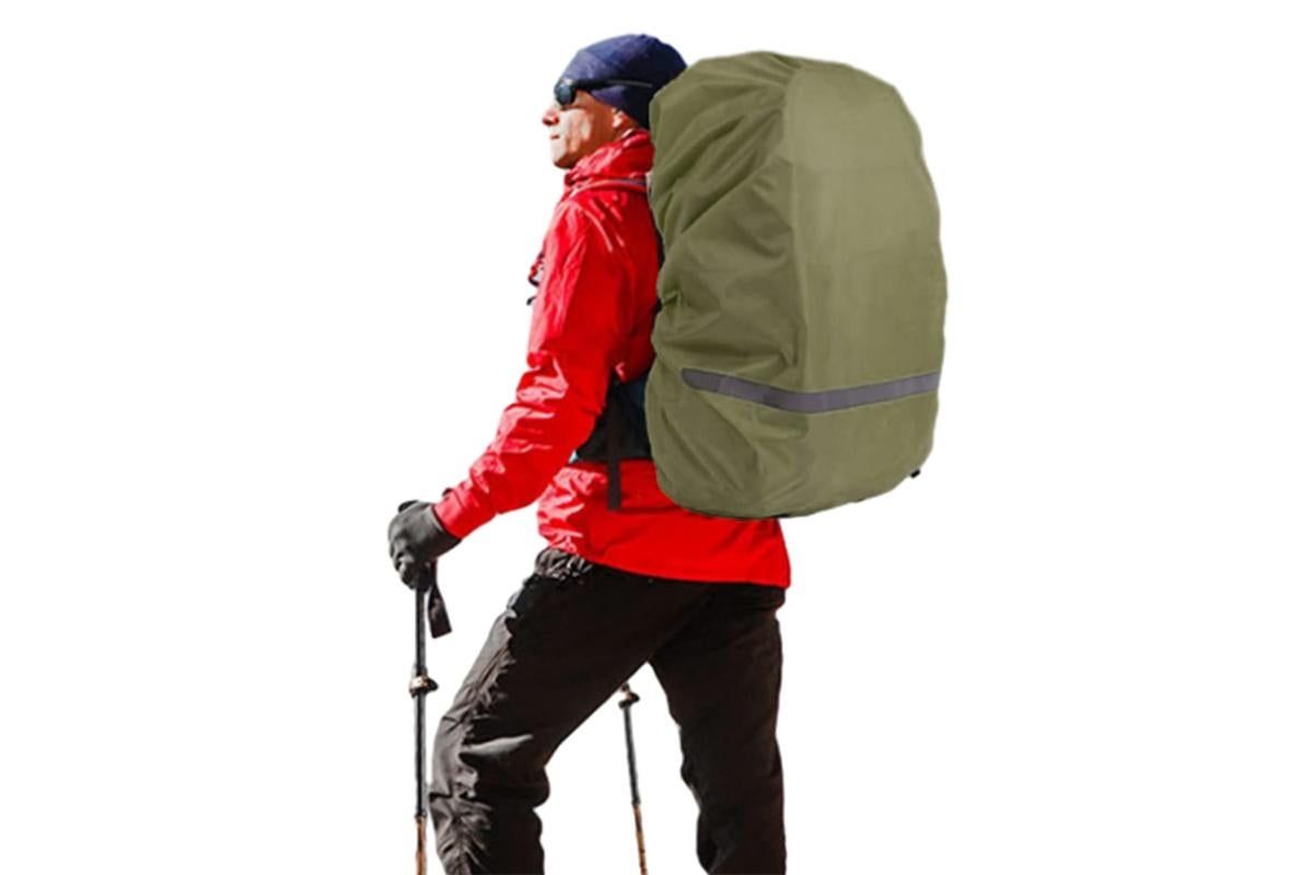 High-Visibility Backpack Rain Cover with Reflective Strip Water-Resistant Outdoor Night Travel Bag Cover -Army Green / S