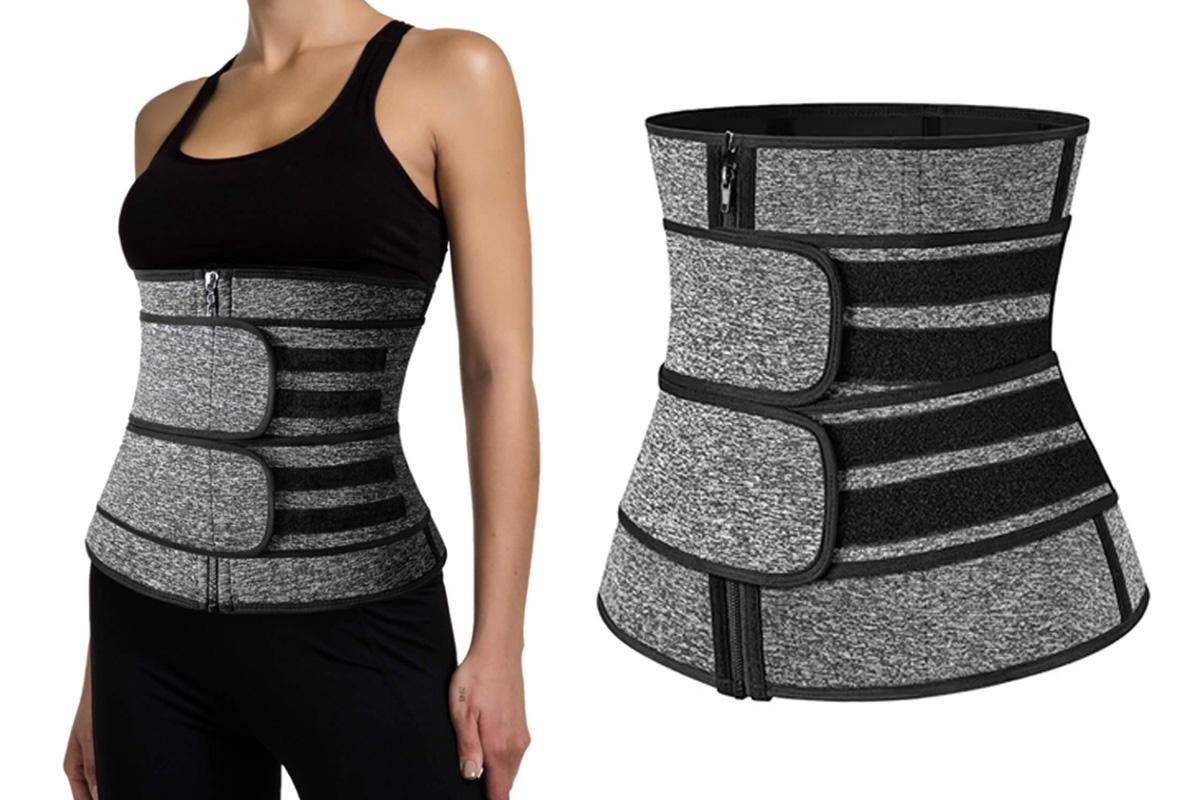 Sweat Waist Trainer for Women Sauna Sweat Belt Slim Body Shaper Corset - Grey & L