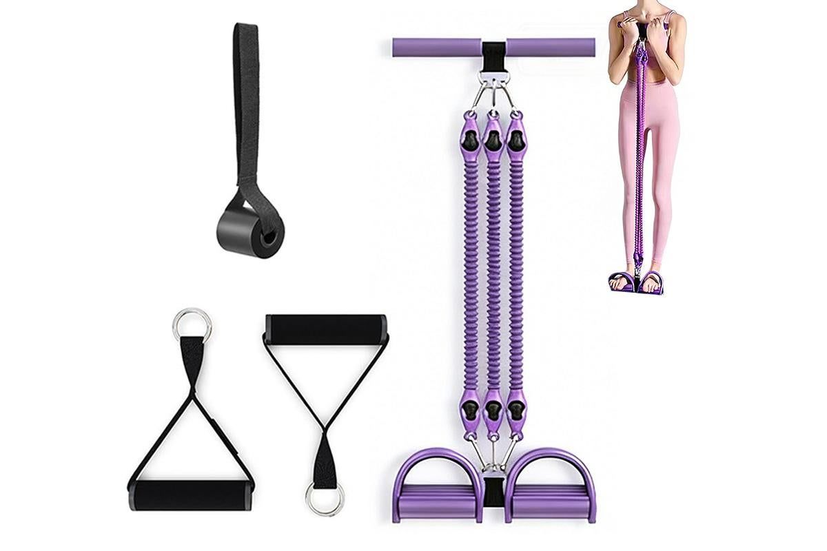 1 Set 4-in-1 Resistance Band Pedal Puller for Sit-Up Home Gym Yoga Pilates - 2 Tubes
