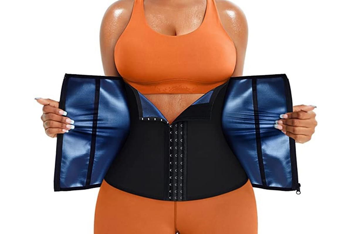 Women's Workout Waist Trainer - 3-Row Hook & Zip Slimming Belt for Yoga & Fitness - Blue & M