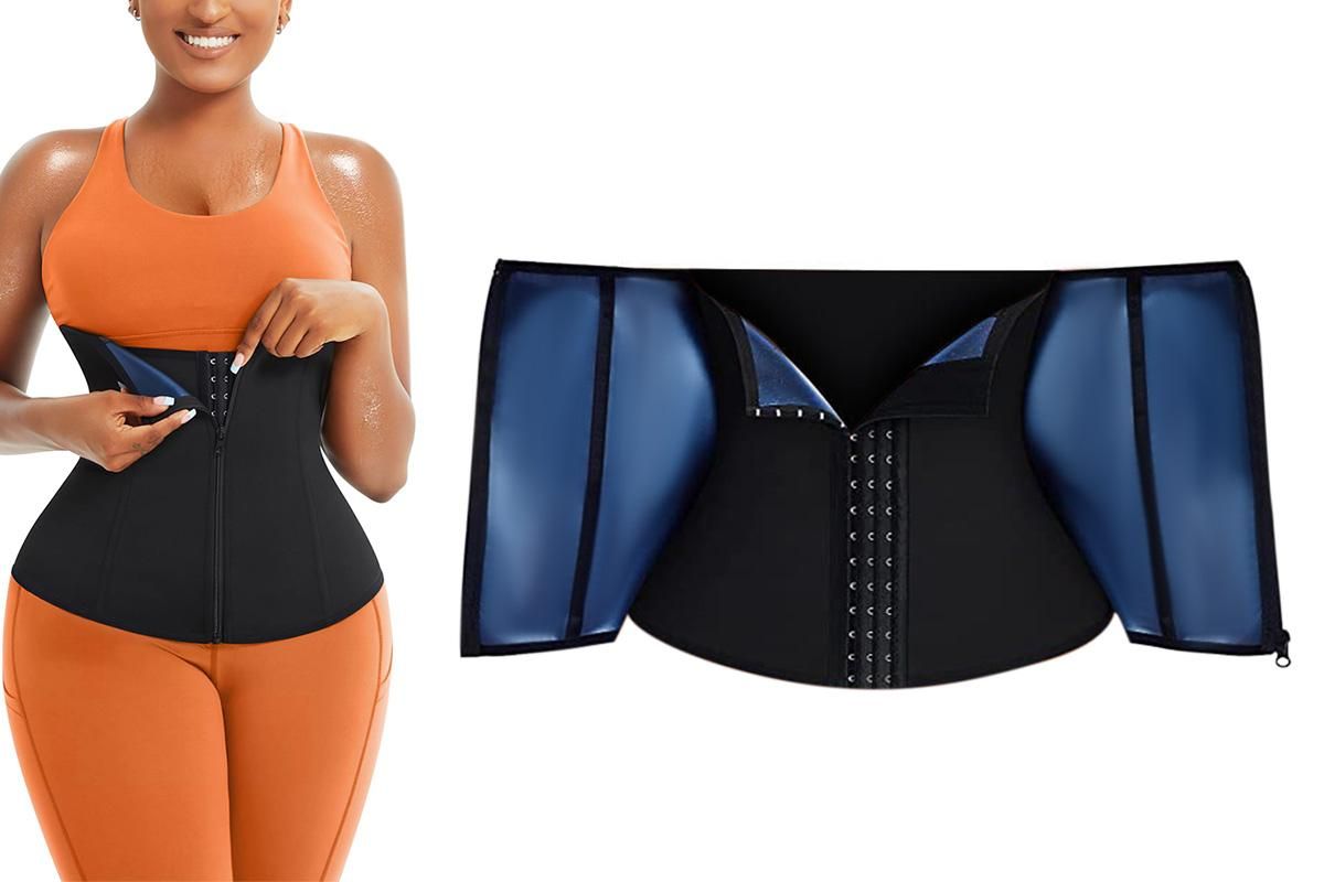 Women's Workout Waist Trainer - 3-Row Hook & Zip Slimming Belt for Yoga & Fitness - Blue & M