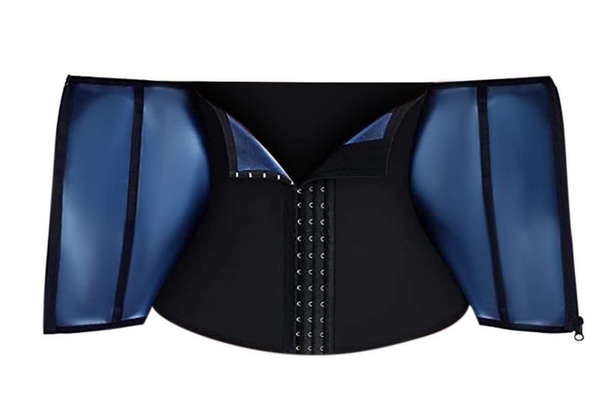 Women's Workout Waist Trainer - 3-Row Hook & Zip Slimming Belt for Yoga & Fitness - Blue & L