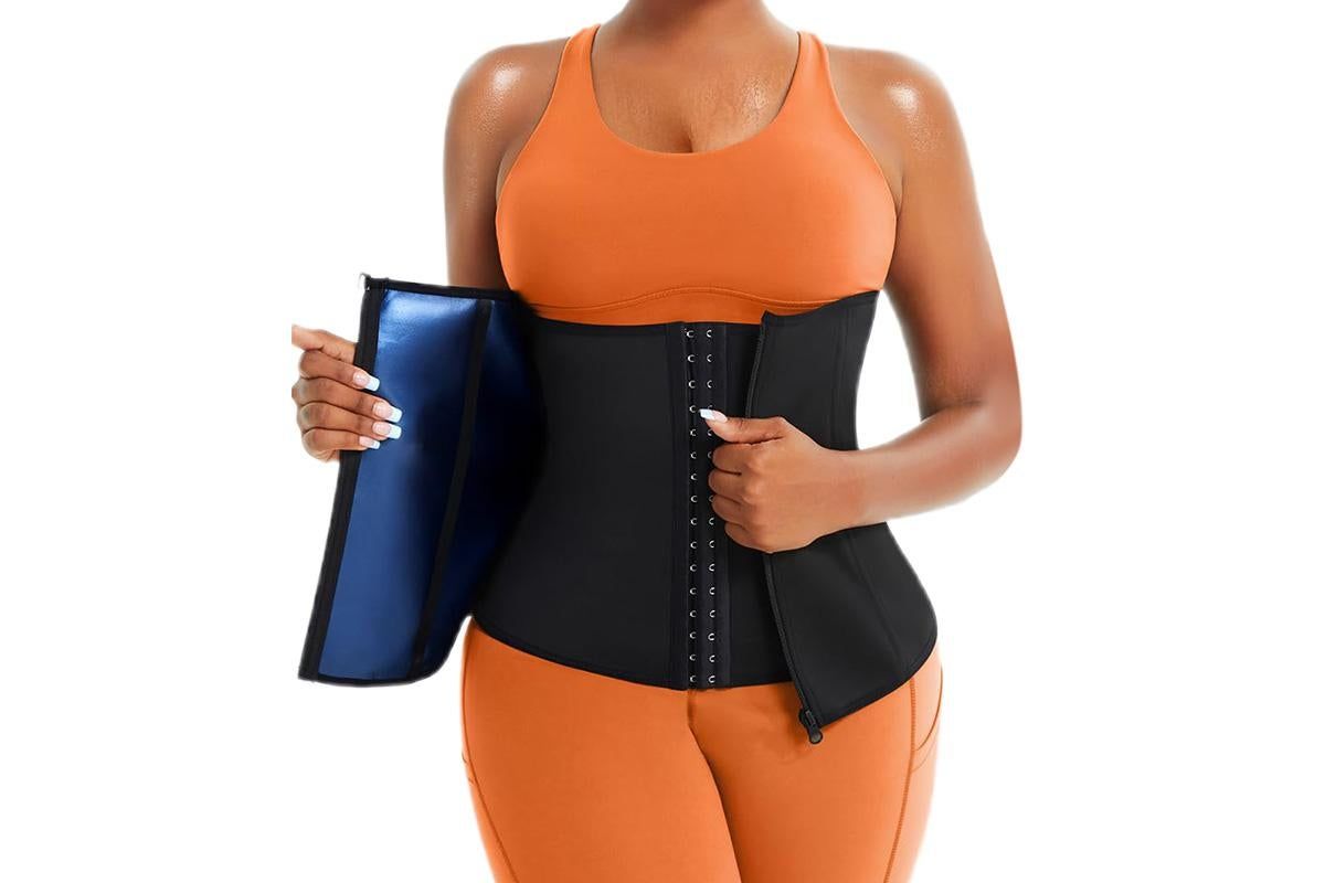 Women's Workout Waist Trainer - 3-Row Hook & Zip Slimming Belt for Yoga & Fitness - Blue & 3XL