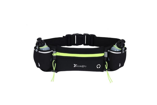 Hydration Running Belt with 2 Water Bottles and Phone Pouch for Marathon Hiking - Green