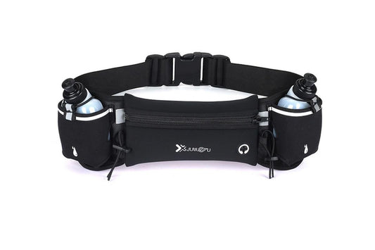 Hydration Running Belt with 2 Water Bottles and Phone Pouch for Marathon Hiking - Black