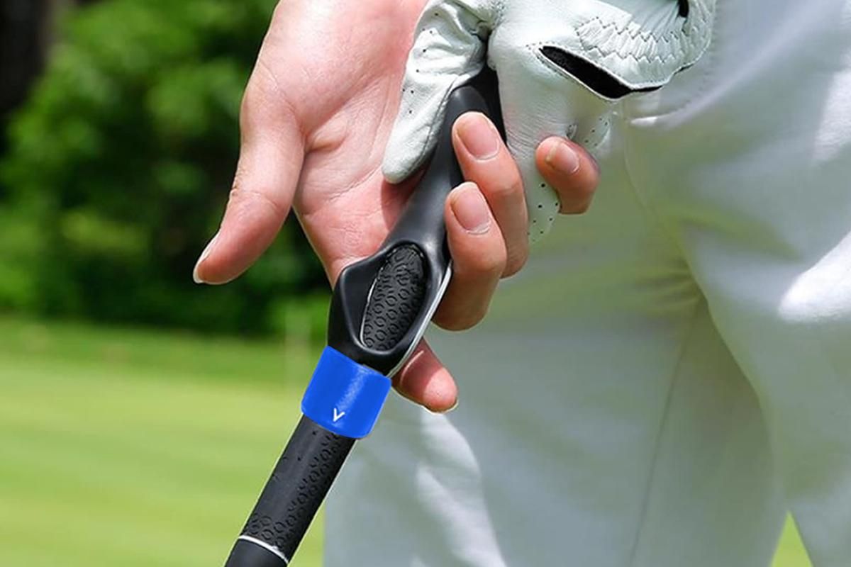 Golf Club Grip Trainer Attachment for Improved Hand Positioning -Blue