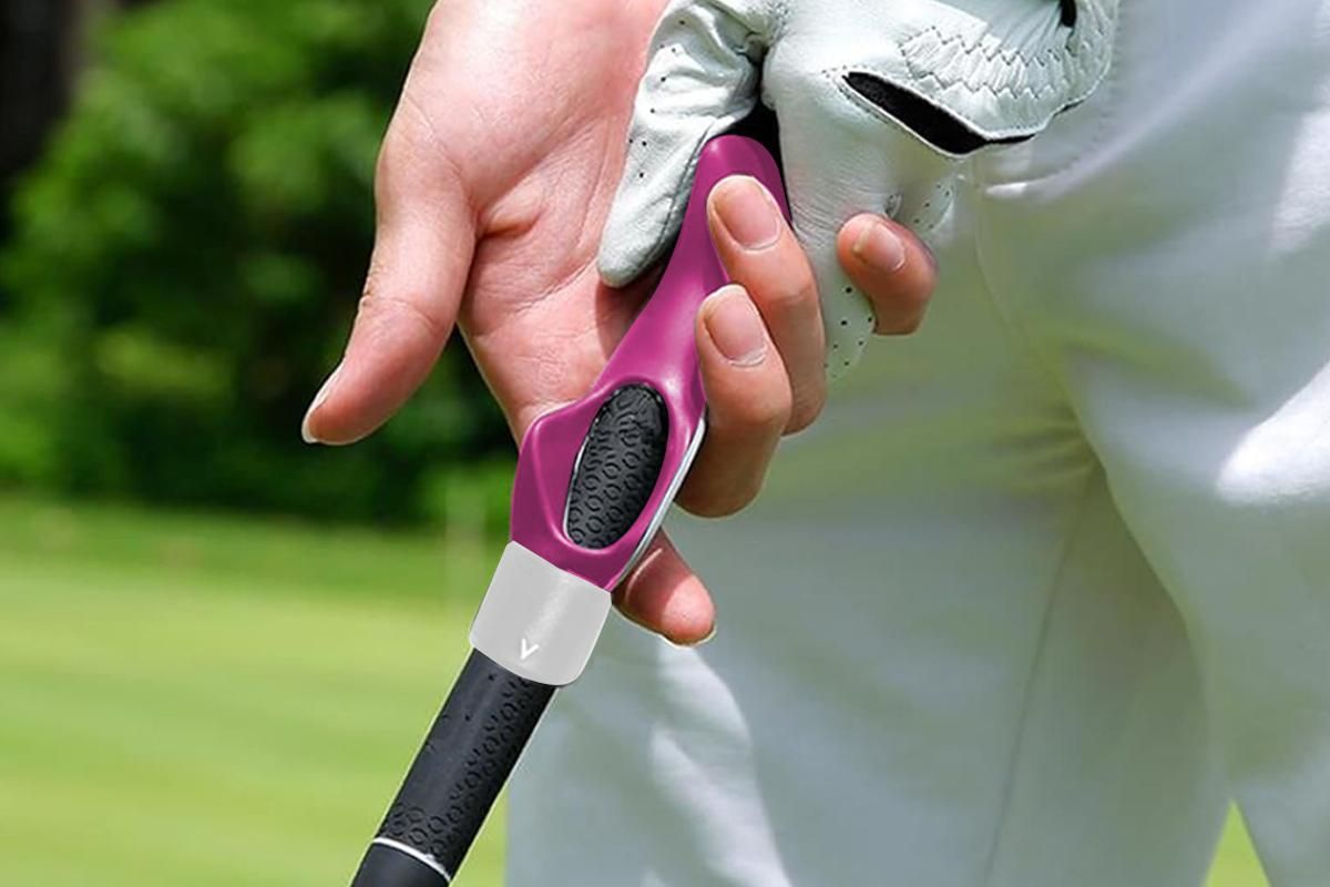 Golf Club Grip Trainer Attachment for Improved Hand Positioning -Pink