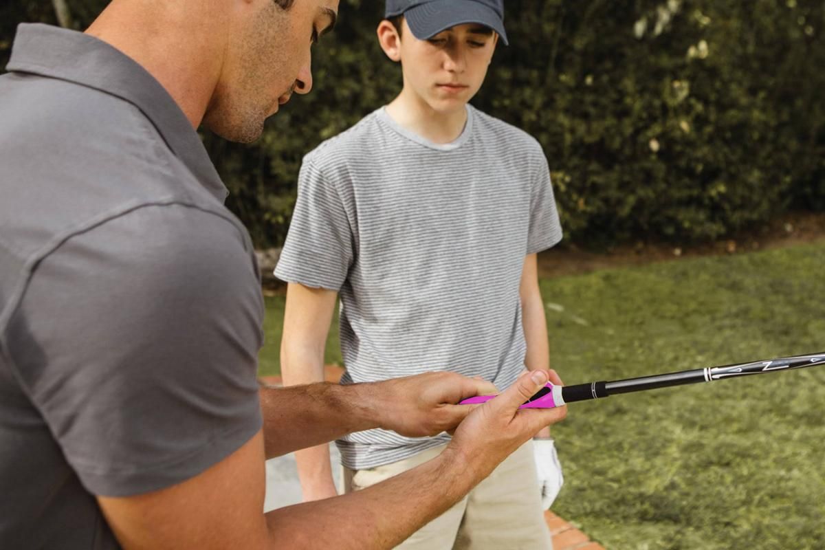 Golf Club Grip Trainer Attachment for Improved Hand Positioning -Pink