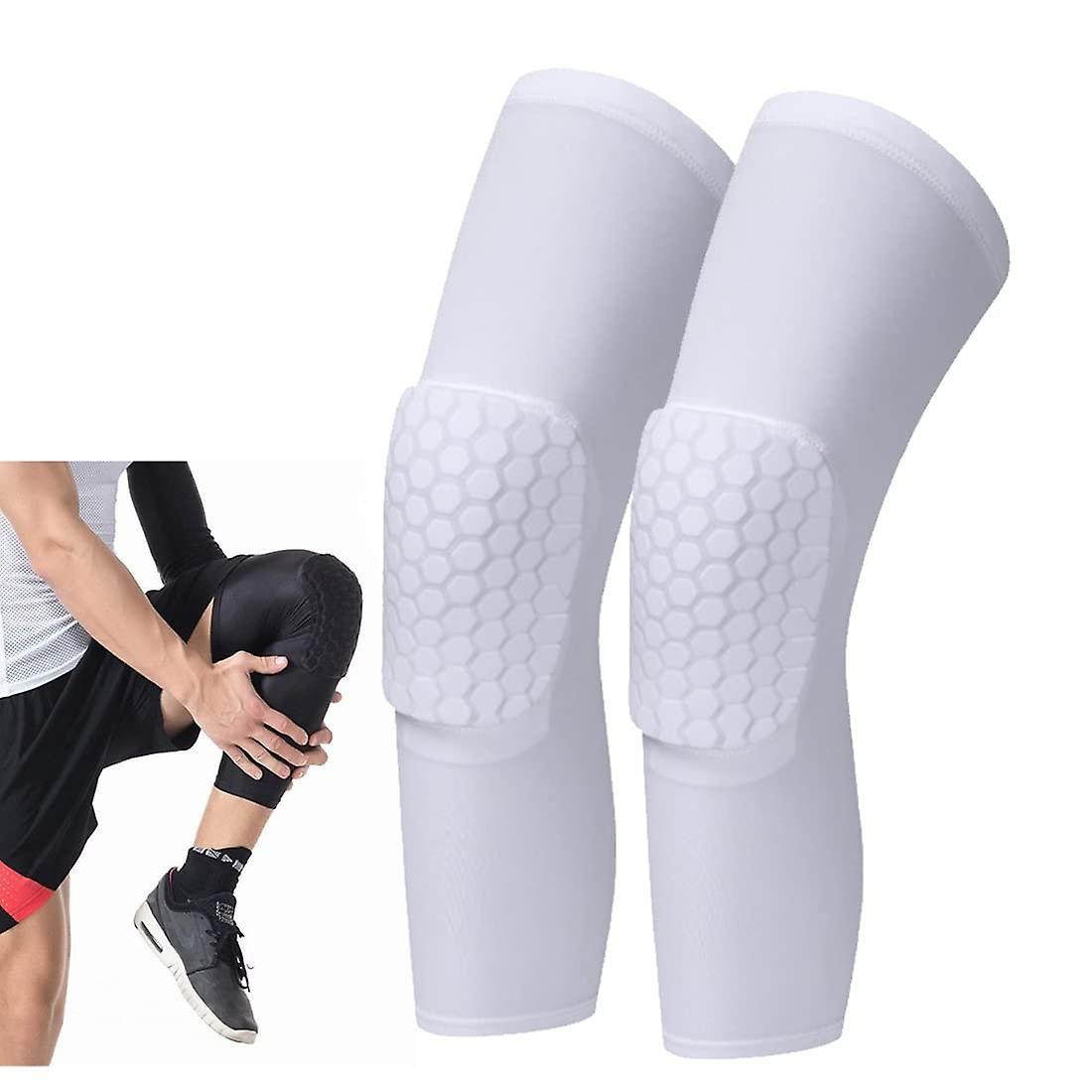 Hexagonal Honeycomb Protective Breathable Knee Pads Compression Knee Pad Protective Knee Pad Sports Knee Pad Long Knee Pad - White M