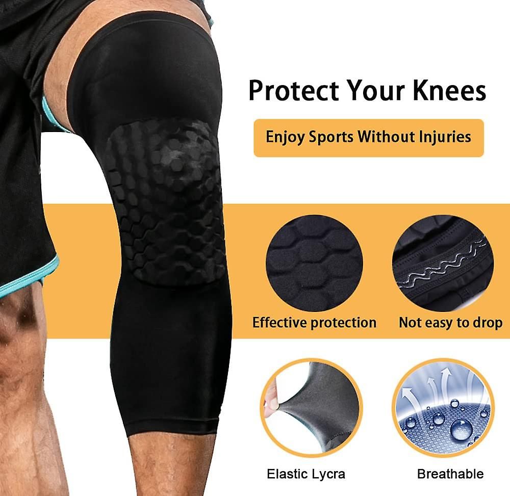 Hexagonal Honeycomb Protective Breathable Knee Pads Compression Knee Pad Protective Knee Pad Sports Knee Pad Long Knee Pad - Black L